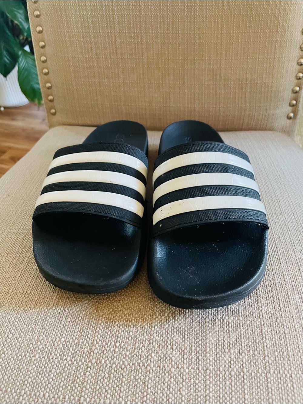 adidas Black and White Kids Slide Sandals
